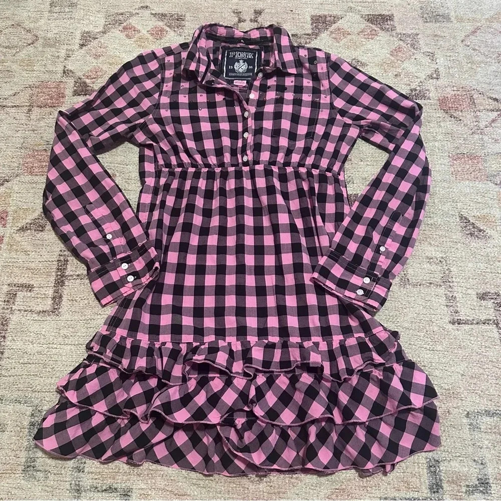 Y2K Victoria’s Secret Pink & black plaid babydoll shirt dress ruffled hem size M - Picture 8 of 12